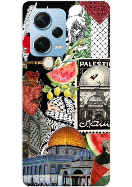 Redmi Note 12 Pro 5g Uyumlu Filistin Özgürlük Kolajı Baskılı Silikon Kılıf