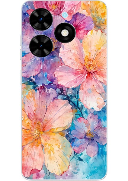 Tecno Spark Go 2024 Uyumlu Renkli Çiçekler Sulu Boya Baskılı Silikon Kılıf