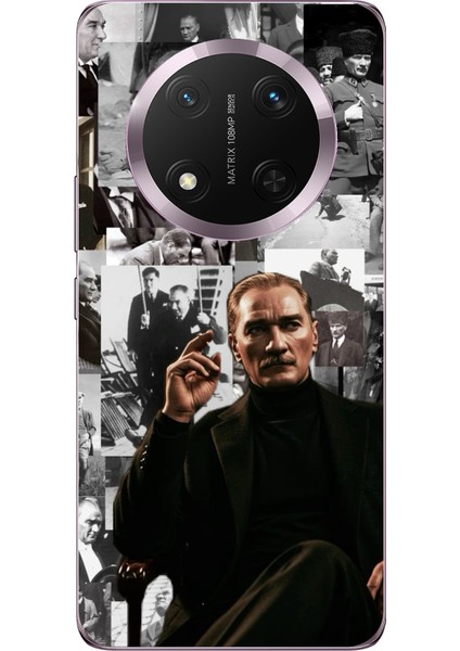 Honor Magic 7 Lite Uyumlu Mustafa Kemal Atatürk Kolaj Baskılı Silikon Kılıf