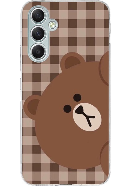 Samsung Galaxy A34 Uyumlu Kahverengi Ayı Yan Tasarımlı Baskılı Silikon Kılıf