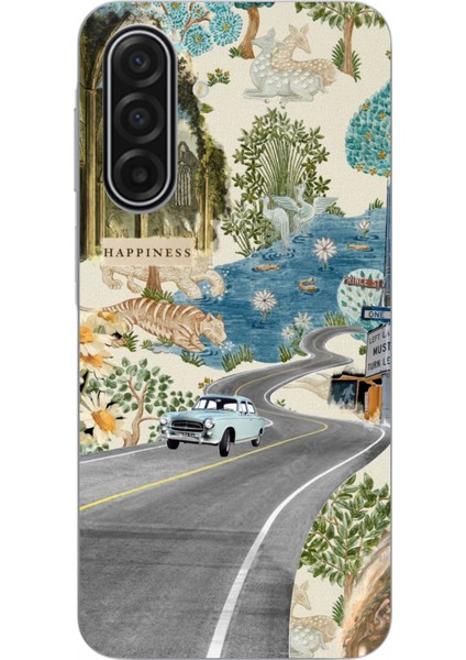 Samsung Galaxy A17 Uyumlu Yeşil Sanatsal Yol Çiçekler Baskılı Silikon Kılıf