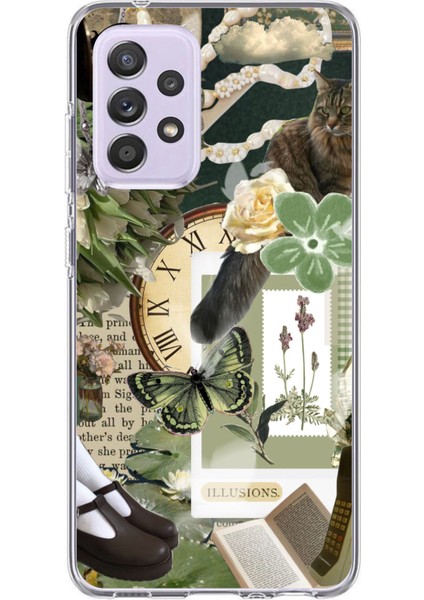 Samsung Galaxy A72 Uyumlu Yeşil Estetik Pano Kolaj Baskılı Silikon Kılıf