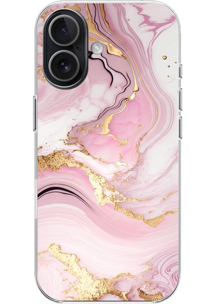 iPhone 17 Uyumlu Pembe Mermer Baskılı Silikon Kılıf