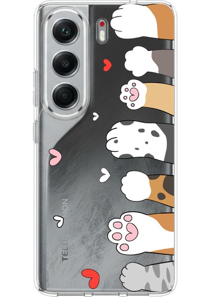 Tecno Camon 40 Pro Uyumlu Sevimli Kedi Patiler Tasarımlı Baskılı Silikon Kılıf