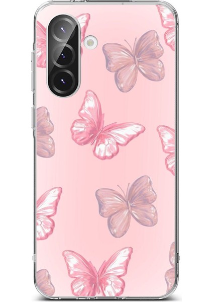 Samsung Galaxy A56 Uyumlu Pembe Kelebekler Baskılı Silikon Kılıf