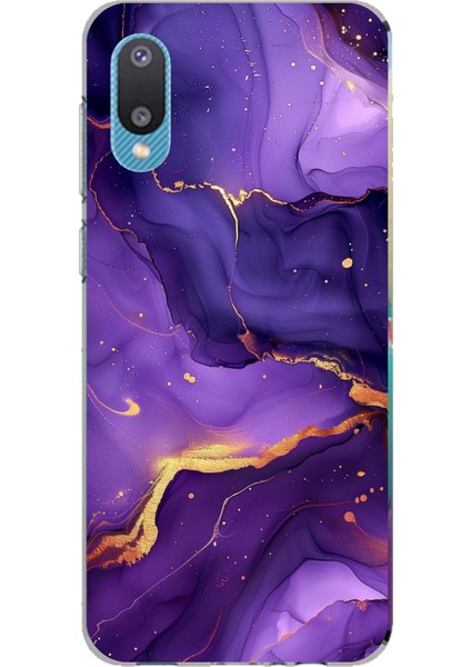 Samsung Galaxy A02 Uyumlu Ametist Taşı Mor Mermer Baskılı Silikon Kılıf