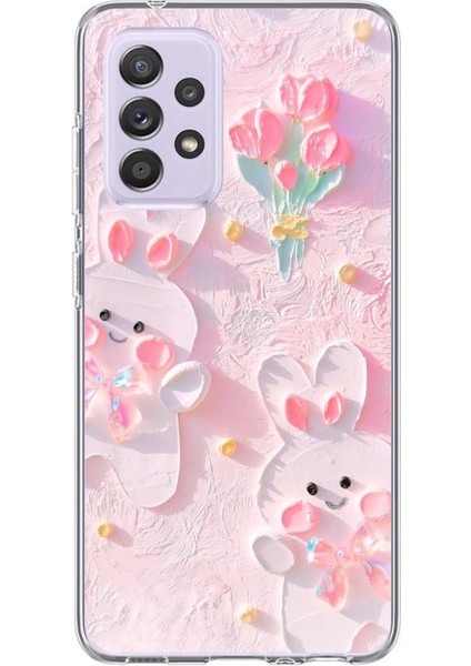 Samsung Galaxy A72 Uyumlu Sevimli Tavşanlar Baskılı Silikon Kılıf