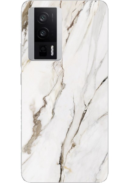 Poco F5 Pro Uyumlu Beyaz Mermer Baskılı Silikon Kılıf