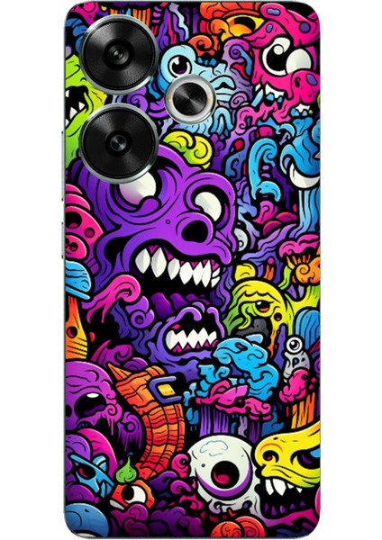 Poco F6 Uyumlu Psikodeli Renkli Canavarlar Baskılı Silikon Kılıf