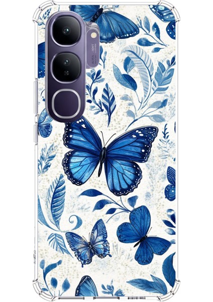 Vivo V40 Lite Uyumlu Mavi Kelebekler Baskılı Silikon Kılıf