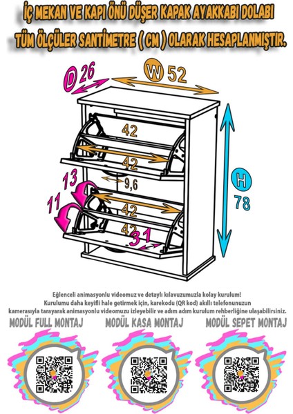 Umay Asma (52 Cm) Ayakkabılık 2 Düşer Kapaklı 4 Raflı (5 Farklı Renk Seçeneği) fırsatları
