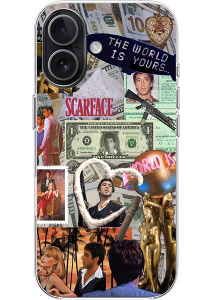 iPhone 17 Uyumlu Scarface Kolaj Tasarımlı Baskılı Silikon Kılıf