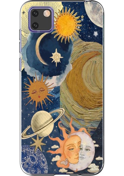 Huawei Y5P Uyumlu Güneş ve Ay Evren Tasarımlı Baskılı Silikon Kılıf