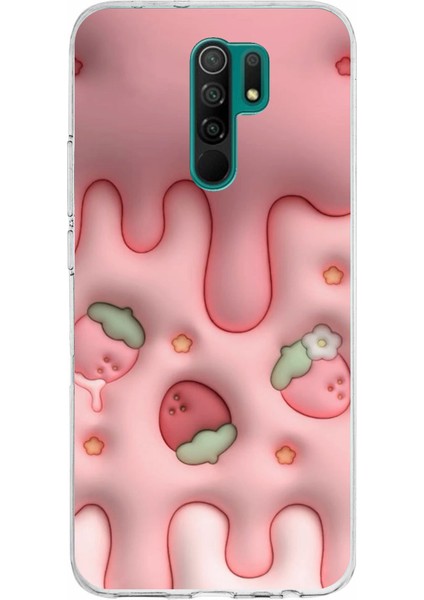 Redmi 9 Uyumlu Çilekli Pasta Baskılı Silikon Kılıf