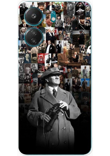Redmi 13C - Poco C65 Uyumlu Atatürk Portre Kolaj Baskılı Silikon Kılıf