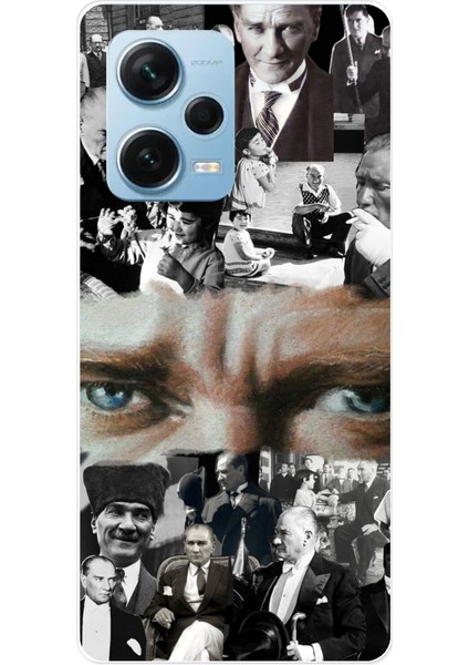 Redmi Note 12 Pro 5g Uyumlu Atatürk Renkli Kolaj Gözler Baskılı Silikon Kılıf