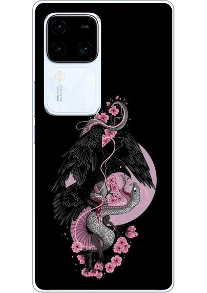 Vivo V30 Uyumlu Pembe Siyah Yılan Baskılı Silikon Kılıf
