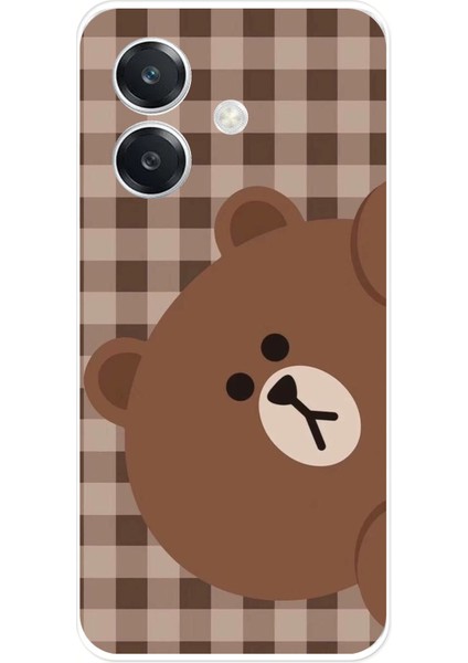 Oppo A3 Uyumlu Kahverengi Ayı Yan Tasarımlı Baskılı Silikon Kılıf