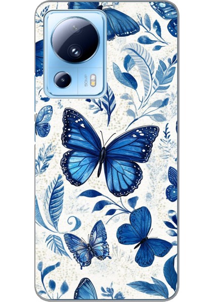 Xiaomi Mi 13 Lite Uyumlu Mavi Kelebekler Baskılı Silikon Kılıf