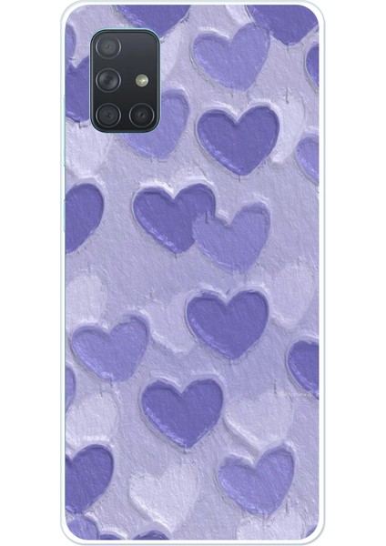 Samsung Galaxy A71 Uyumlu Mor Kalpler Tasarımlı Baskılı Silikon Kılıf