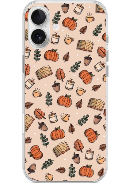 iPhone 16 Plus Uyumlu Sonbahar Balkabağı Baskılı Silikon Kılıf