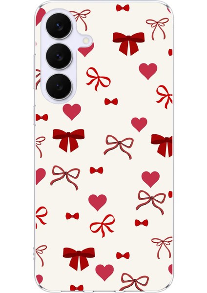 Samsung Galaxy S25 Fe Uyumlu Bordo Kalp ve Fiyonklar Baskılı Silikon Kılıf