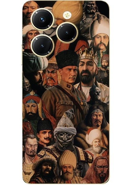 Tecno Spark 20 Pro Uyumlu Türk Büyükleri Kolaj Baskılı Silikon Kılıf