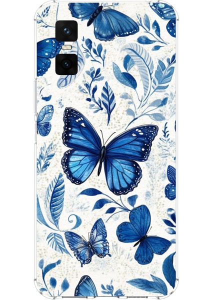 Infinix Gt 30 Pro Uyumlu Mavi Kelebekler Baskılı Silikon Kılıf
