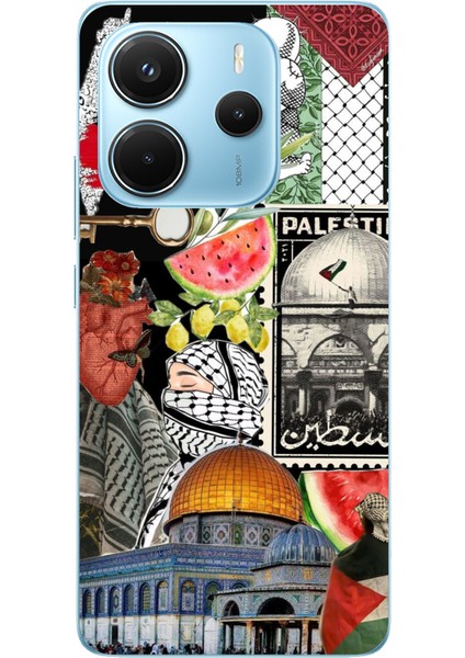 Redmi Note 14 4g Uyumlu Filistin Özgürlük Kolajı Baskılı Silikon Kılıf