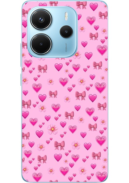 Redmi Note 14 4g Uyumlu Pembe Minik Kalpler Baskılı Silikon Kılıf