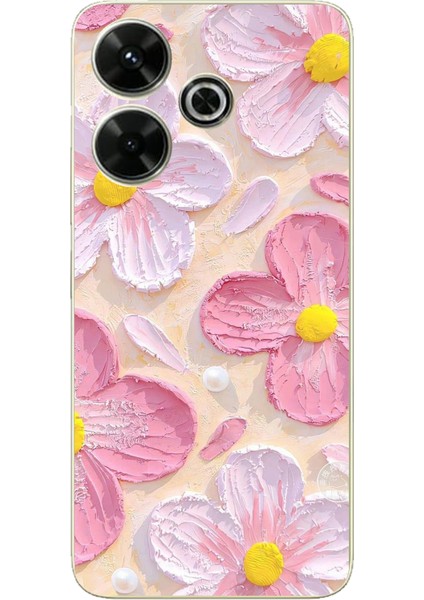 Redmi 13 Uyumlu Pembe Beyaz Çiçekler Sulu Boya Baskılı Silikon Kılıf
