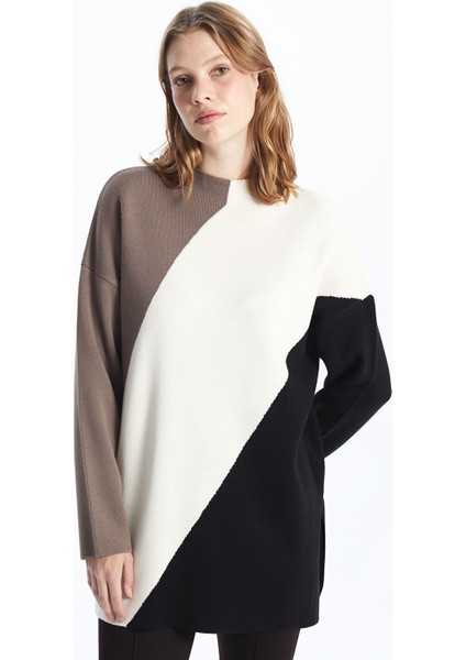 Yeni Sezon Yarım Balıkçı Yaka Renk Bloklu Kadın Triko Tunik