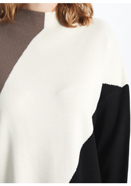 Yeni Sezon Yarım Balıkçı Yaka Renk Bloklu Kadın Triko Tunik modelleri