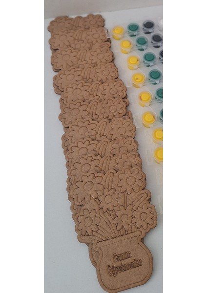 10'lu Vazolu Çiçek Canım Öğretmenim 10 Boya 10 Fırça Öğretmenler Günü Ahşap Aktivite Okul Sanat Seti modelleri