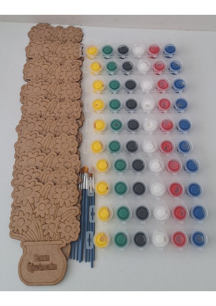 10'lu Vazolu Çiçek Canım Öğretmenim 10 Boya 10 Fırça Öğretmenler Günü Ahşap Aktivite Okul Sanat Seti fırsatları
