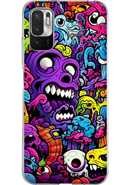 Redmi Note 10 5g Uyumlu Psikodeli Renkli Canavarlar Baskılı Silikon Kılıf