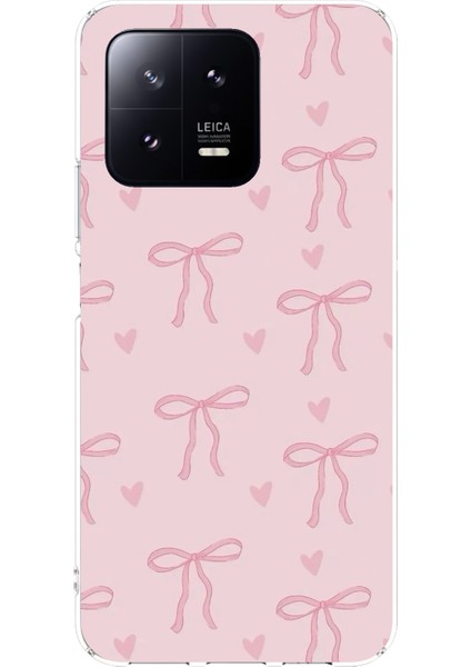 Xiaomi Mi 13 Uyumlu Pembe Kalpli Fiyonklar Baskılı Silikon Kılıf