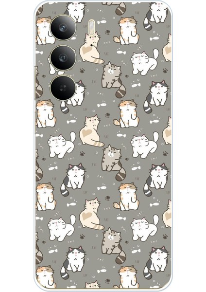 Realme C75 Uyumlu Minik Sevimli Kediler Baskılı Silikon Kılıf