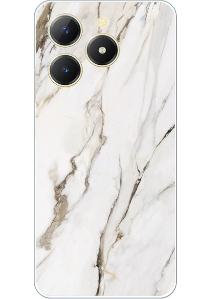 Realme C61 Uyumlu Beyaz Mermer Baskılı Silikon Kılıf