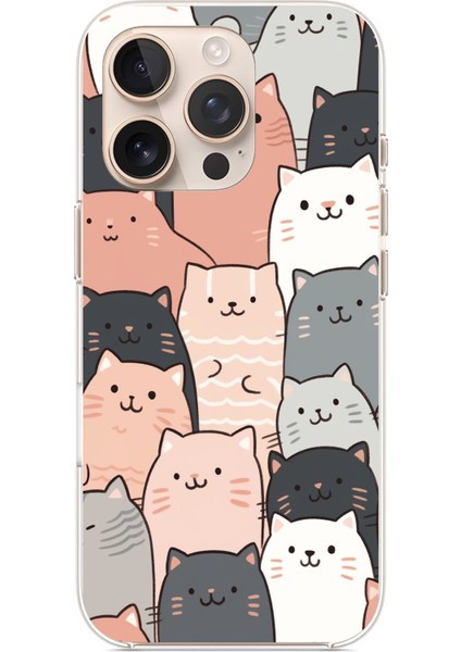 iPhone 16 Pro Max Uyumlu Pufi Kedicikler Tasarımlı Baskılı Silikon Kılıf