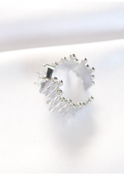 Silver Renk Tırtıklı Kalın Baget Taş Tasarım Ayarlanabilir Yüzük - Lisinya modelleri