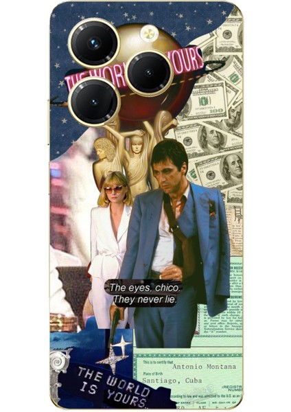 Tecno Spark 20 Pro Uyumlu Elvira Hancock & Tony Montana Tasarımlı Baskılı Silikon Kılıf
