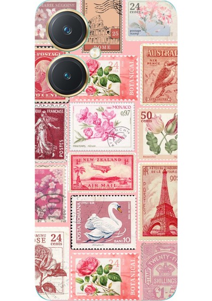 Vivo Y27 Uyumlu Pembe Posta Pulları Baskılı Silikon Kılıf