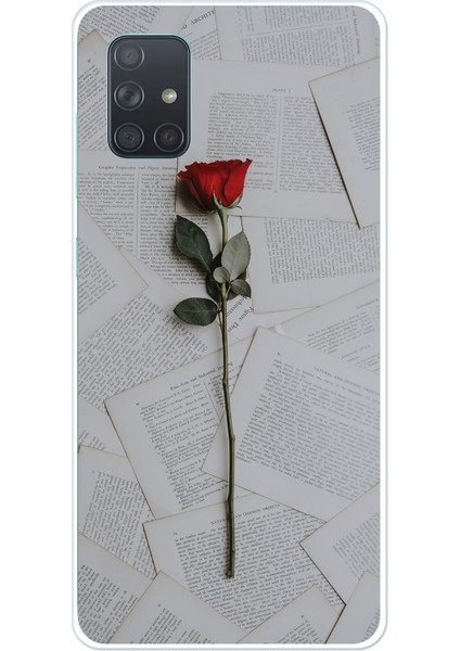 Samsung Galaxy A71 Uyumlu Kırmızı Gül Baskılı Silikon Kılıf