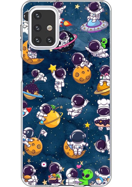 Samsung Galaxy M31S Uyumlu Minik Astronotlar Uzayda Baskılı Silikon Kılıf