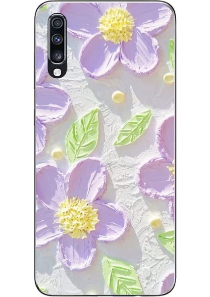 Samsung Galaxy A70 Uyumlu Mor Papatyalar Sulu Boya Baskılı Silikon Kılıf