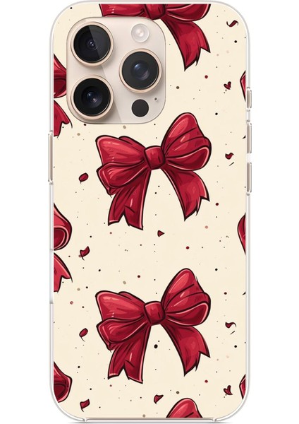 iPhone 16 Pro Max Uyumlu Büyük Kırmızı Fiyonklar Baskılı Silikon Kılıf