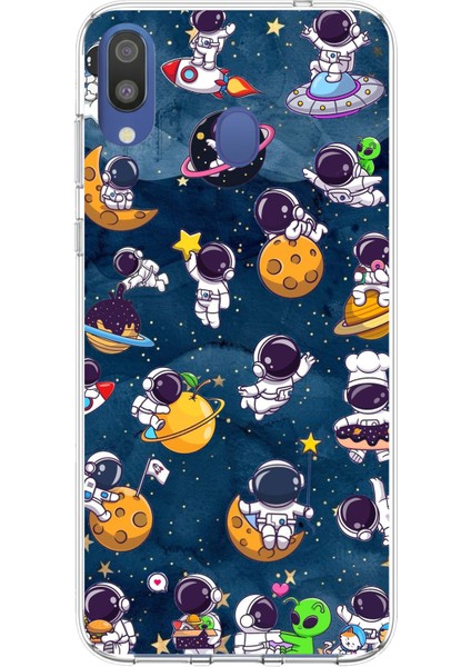 Samsung Galaxy M20 Uyumlu Minik Astronotlar Uzayda Baskılı Silikon Kılıf
