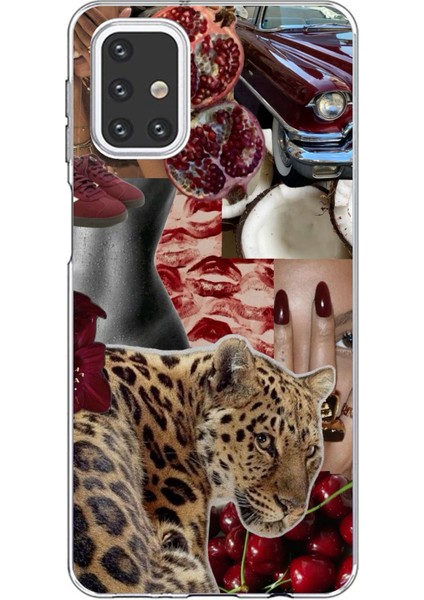 Samsung Galaxy M31S Uyumlu Leopar Kırmızı Vibes Baskılı Silikon Kılıf