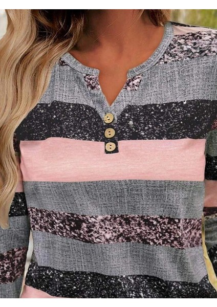 Kadın Uzun Kollu Yakadan Düğmeli Çizgili Desenli Süprem Bluz fiyatları